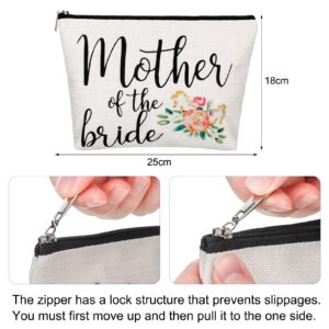 4 Pieces Mother of the Bride Gifts Wedding Handkerchief Happy Tears Handkerchief Mother of Bride Makeup Bags Canvas Mother Cosmetic Bags for Wedding Engagement