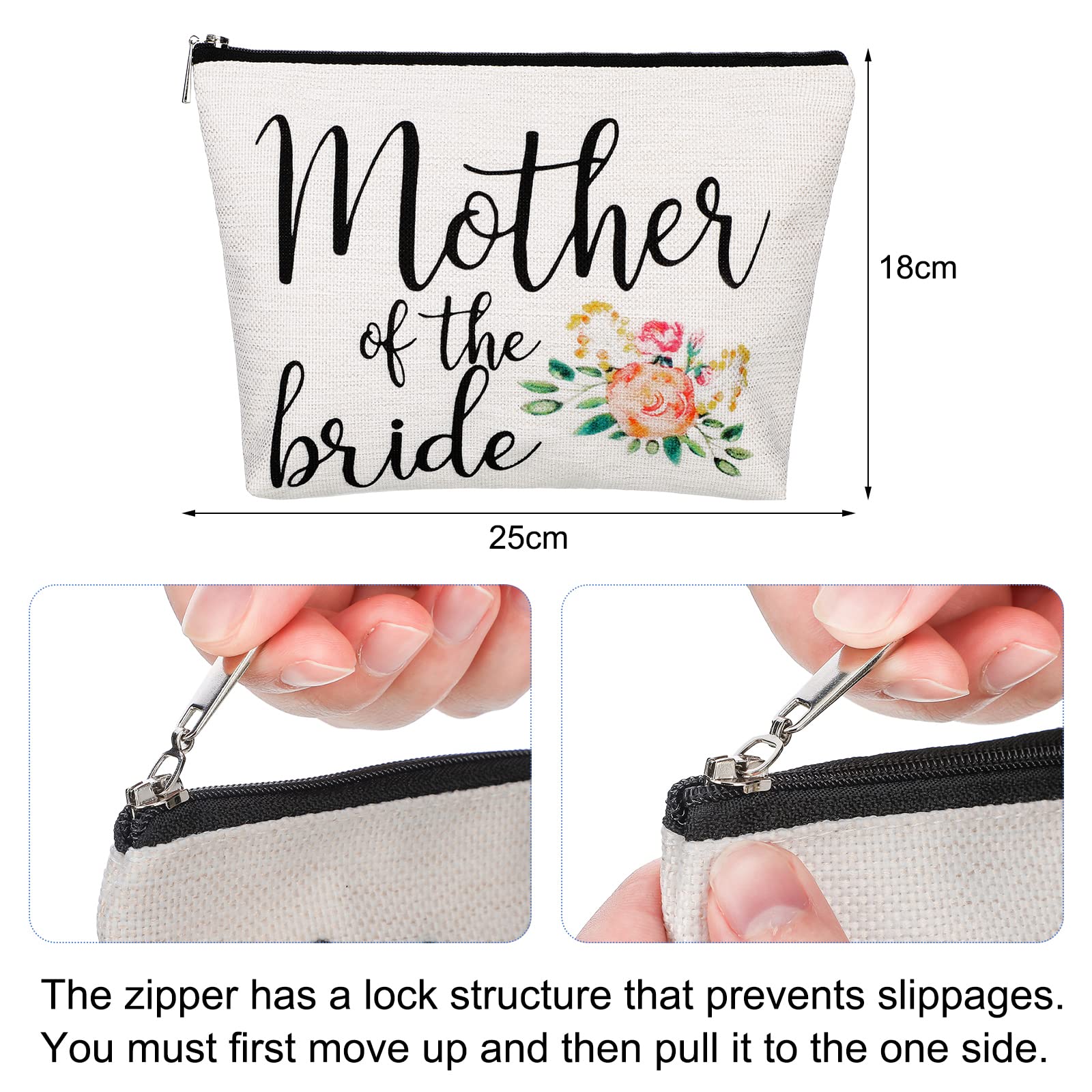 4 Pieces Mother of the Bride Gifts Wedding Handkerchief Happy Tears Handkerchief Mother of Bride Makeup Bags Canvas Mother Cosmetic Bags for Wedding Engagement