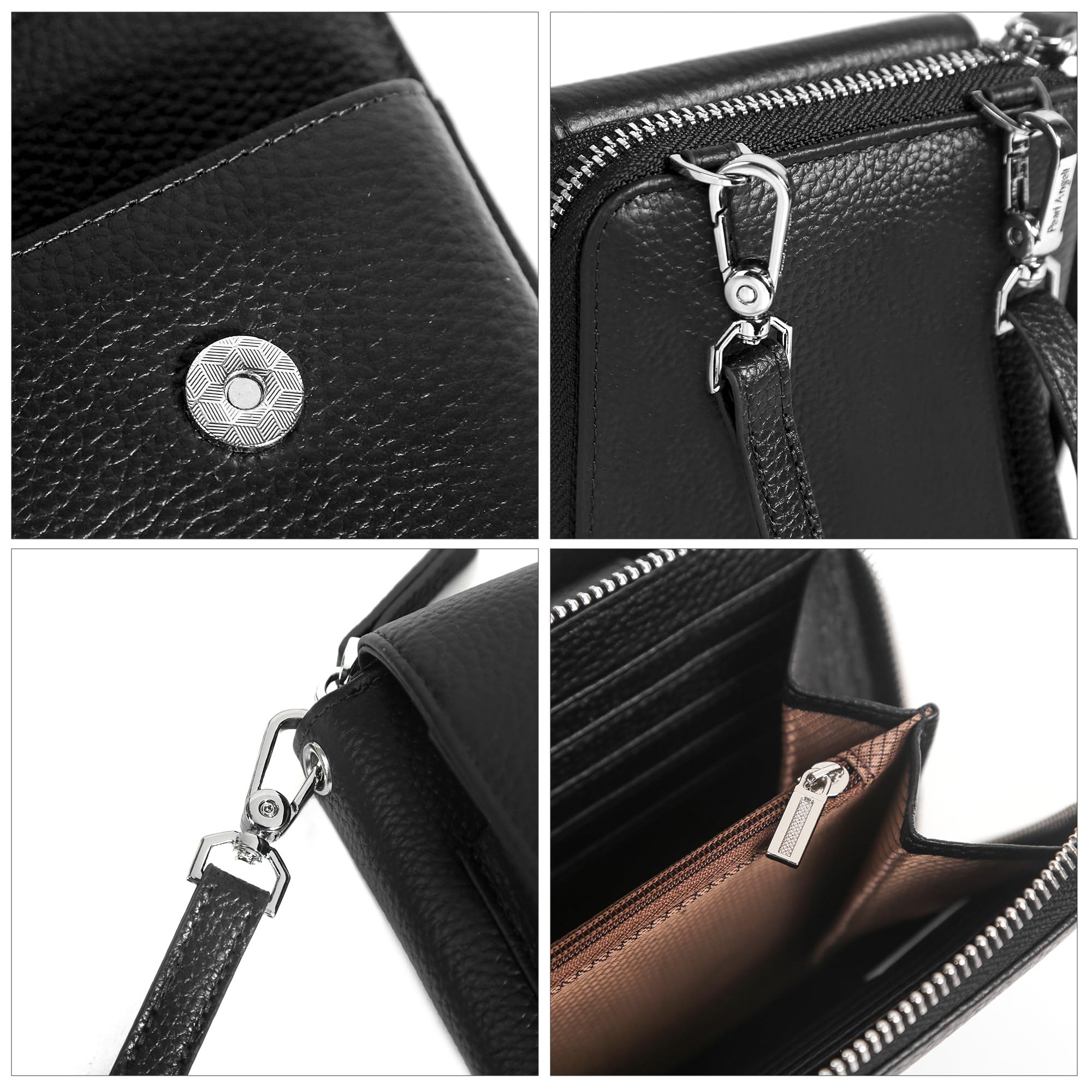 Pearl Angeli Genuine Leather Crossbody Cellphone Bag for Women RFID Blocking Small Phone Wallet Purse with Shoulder Strap