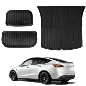 Pedigree 3D TPE Material Tesla Model Y Trunk Mat Ful Cover All Weather Rear Trunk Storage Mat Custom Fit Heavy Duty Rubber Odorless MY Accessories 2020 2021 2022(Front Trunk mats+Trunk mats+Caogo mat)