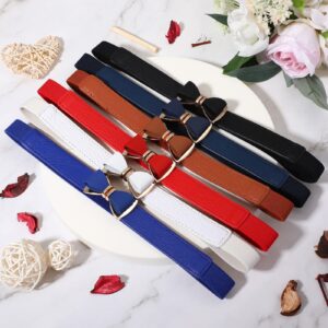 Zhanmai 6 Pieces Bow Skinny Elastic Waist Belt Faux Leather Stretchy Belt 1.18 Inch Wide Thin Belt for Dress Women, 6 Colors