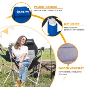 KingCamp Hammock Camping Chair, Aluminum Alloy Adjustable Back Swinging Folding Rocking Chair with Pillow & Cup Holder for Outdoor, Travel, Sport, Games, Lawn, Concerts, and Backyard (Blue)