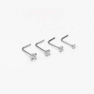 FANSING 4pcs 22g Nose Rings Studs 1.5mm 2mm 2.5mm 3mm CZ Diamond Nose Studs Cubic Zirconia Nose Stud Silver L Shaped Nose Studs for Women Nostril Piercing Jewelry 22 Gauge