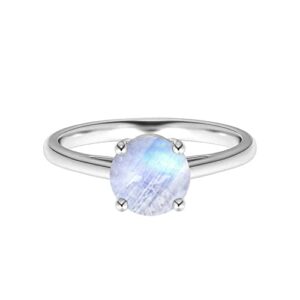 Carillon 3 Ctw Moonstone Round 8 MM 925 Sterling Silver Solitaire Band Stackable Women Engagement Ring (9.5)