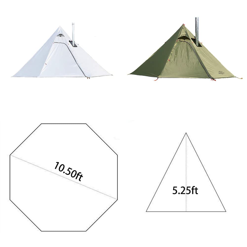 Vilemoon Tipi Hot Tent with Fire Retardant Stove Jack for Flue Pipes, 3~4 Person, Lightweight, Teepee Tents for Family Team Outdoor Backpacking Camping Hiking (Brown)