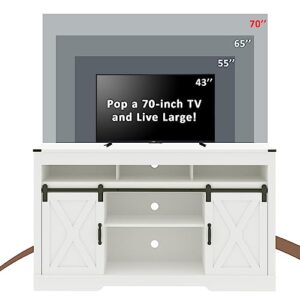 windaze Farmhouse 65+ Inch TV Stand, Entertainment Center with Sliding Barn Doors, White