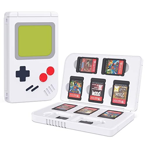 Game Card Case for Nintendo Switch (2019 & 2021 OLED),Nintendo Switch Lite,10 Game Cards & 10 Memory SD Cards Strorage Holder, Gameboy Portable Slim/Small Size Case White