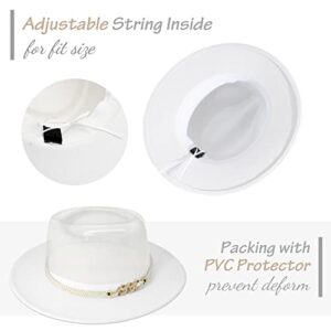 Lisianthus Women Wide Brim Fedora Hat with Belt Buckle Pork Pie Hat White