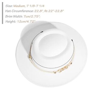 Lisianthus Women Wide Brim Fedora Hat with Belt Buckle Pork Pie Hat White