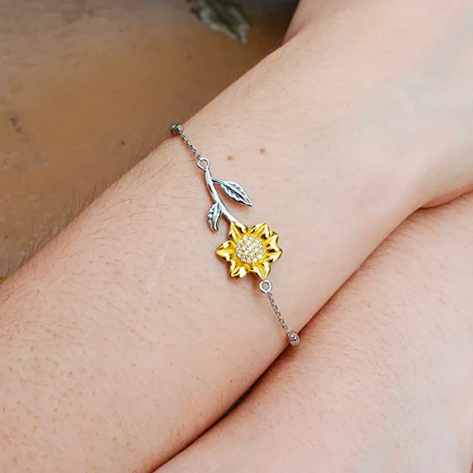 Niece Gifts From Aunt, Life To My Badass Niece Bracelet From Aunt, Sterling Silver Bracelet with 14k Gold Sunflower For Niece, Birthday Graduation, Valentines Gift For Niece