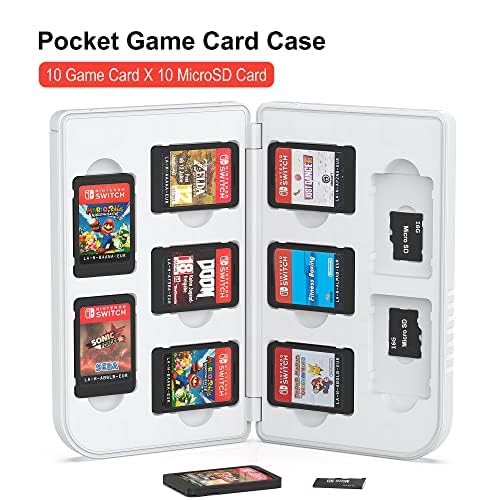 Game Card Case for Nintendo Switch (2019 & 2021 OLED),Nintendo Switch Lite,10 Game Cards & 10 Memory SD Cards Strorage Holder, Gameboy Portable Slim/Small Size Case White