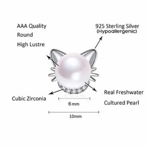 HengYi Cat earrings freshwater pearl earrings sterling silver earrings ladies gifts, white, 0.9cm*0.8cm