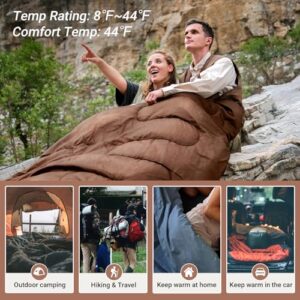 KingCamp Queen Size 2 Person Double Sleeping Bags with Pillows for Adults, 20 Degree Lightweight Backpacking Quilts for Couples Family Camping Hiking and Outdoors, Waterproof