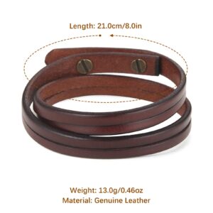 HZMAN 8.0 Inch Mens Handmade Leather Cuff Bracelet Steampunk Style leather wrap Wristband for Women Genuine Leather Bracelet（Brown）