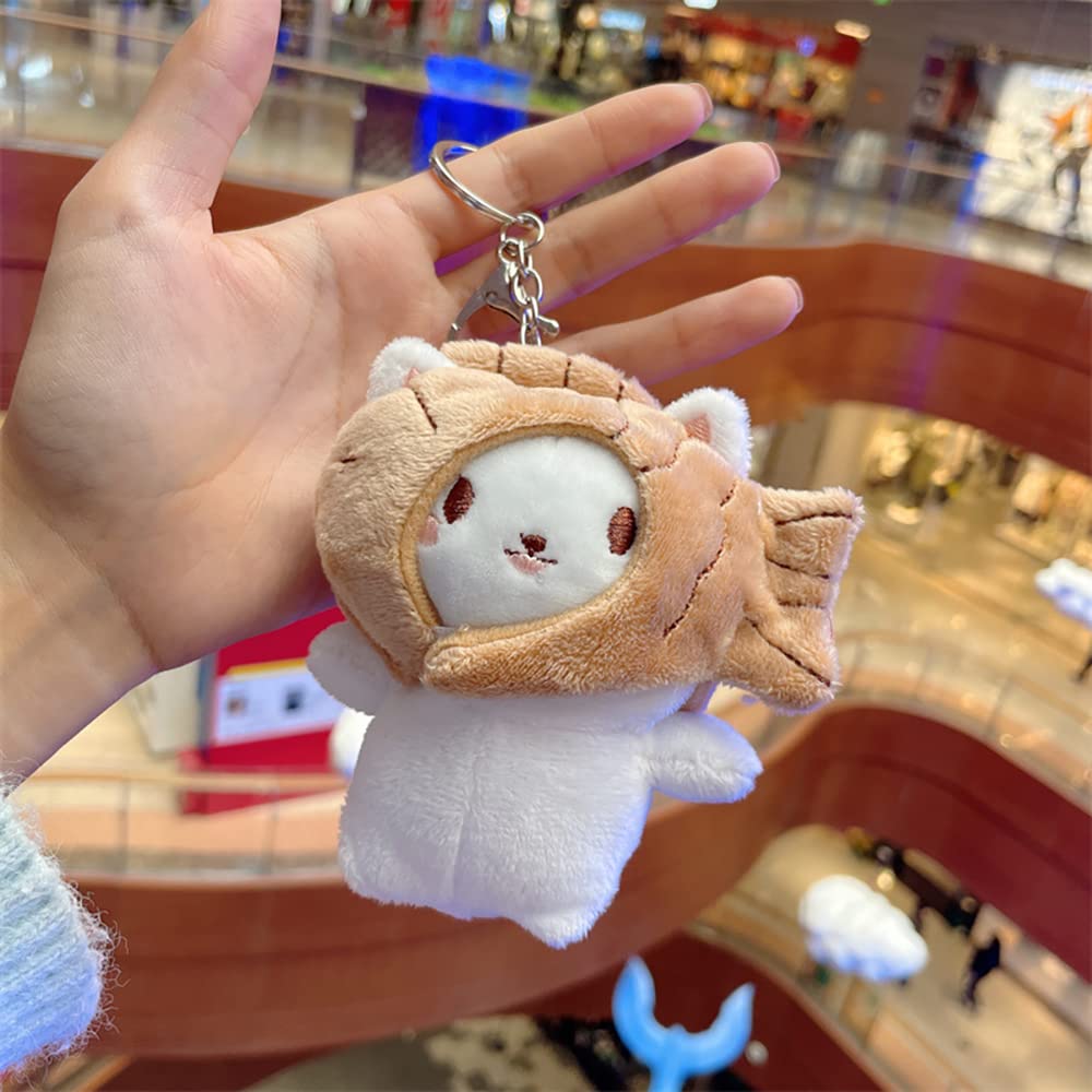 HSYHERE Lady Girl Cute Plush Pp Cotton Cat Taiyaki Key Chain Creative Animal Pendant Detachable Doll Pendant Car Key Chain Backpack Pendant Metal Key Ring