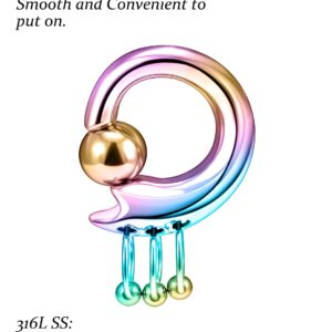 4G Earrings Internally Threaded Circular Barbells Horseshoe PA Rings Captive Bead Rings Dangle Spring Action CBR Surgical Steel Monster Screwball Rings Body Piercing Rings for Women Men Rainbow