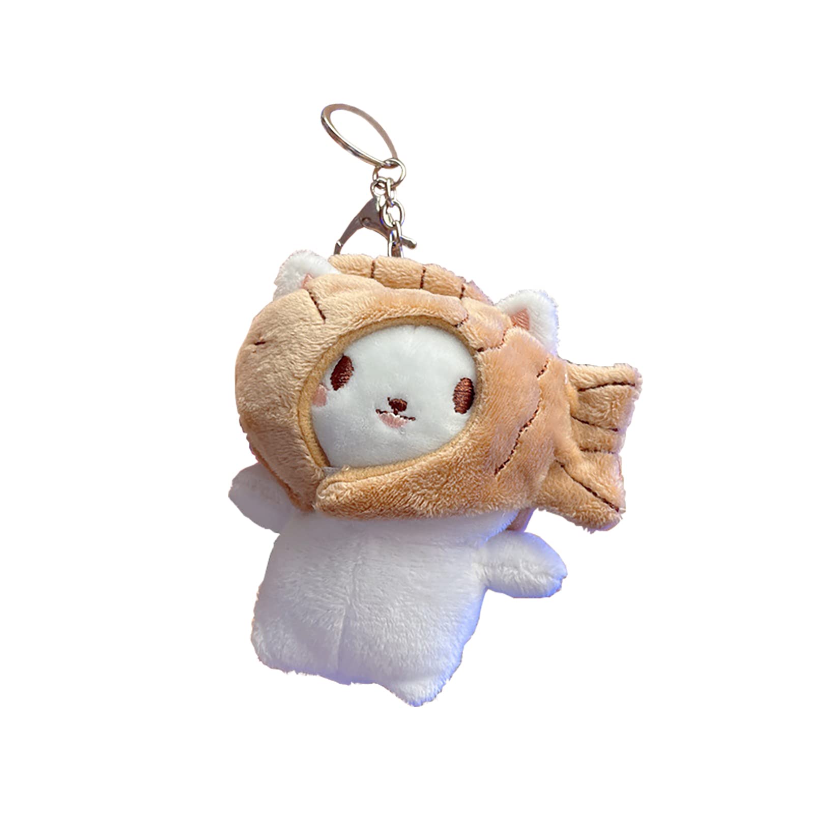 HSYHERE Lady Girl Cute Plush Pp Cotton Cat Taiyaki Key Chain Creative Animal Pendant Detachable Doll Pendant Car Key Chain Backpack Pendant Metal Key Ring