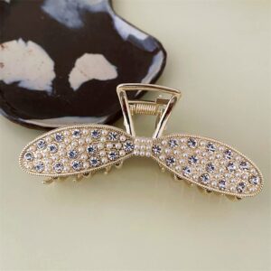 Pearl Rhinestone Hair Clips, Sinide 3 Pack Large Crystal Gold Metal Hair Catch Barrette Jaw Clamp Non-Slip French Hair Claws Strong Hold Hair Accessories for Women, Lady, Girls