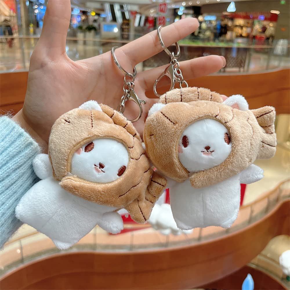 HSYHERE Lady Girl Cute Plush Pp Cotton Cat Taiyaki Key Chain Creative Animal Pendant Detachable Doll Pendant Car Key Chain Backpack Pendant Metal Key Ring