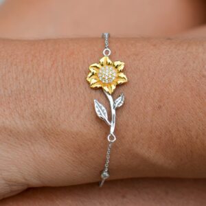 Niece Gifts From Aunt, Life To My Badass Niece Bracelet From Aunt, Sterling Silver Bracelet with 14k Gold Sunflower For Niece, Birthday Graduation, Valentines Gift For Niece