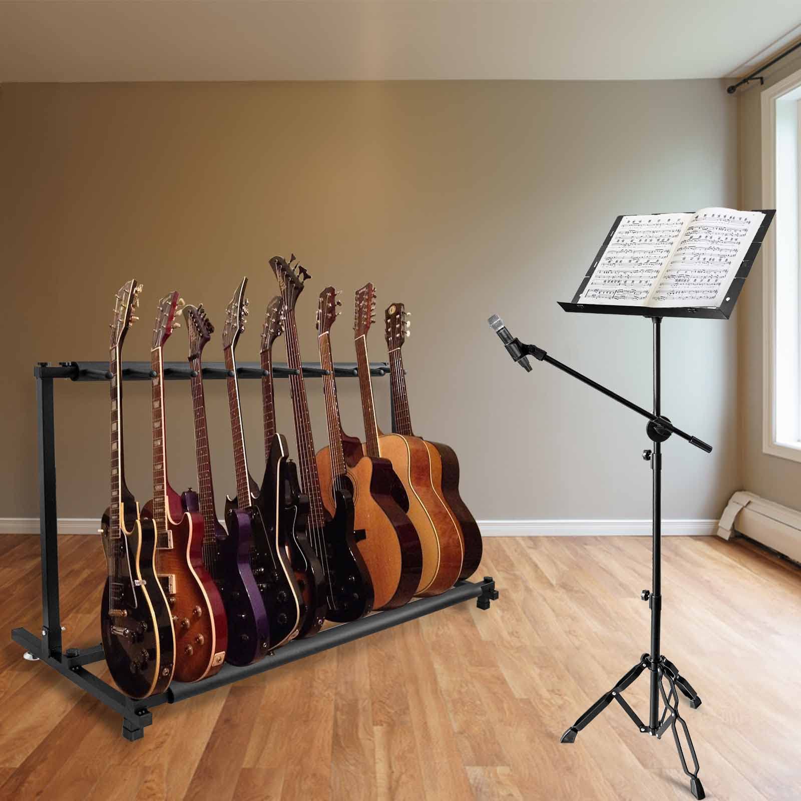 Vousile Guitar Stand Storage, Bass Display Rack, 9 Multi Guitar Holder for Electric Acoustic Guitar, Foldable Floor Stands with Aluminum (9 Space)