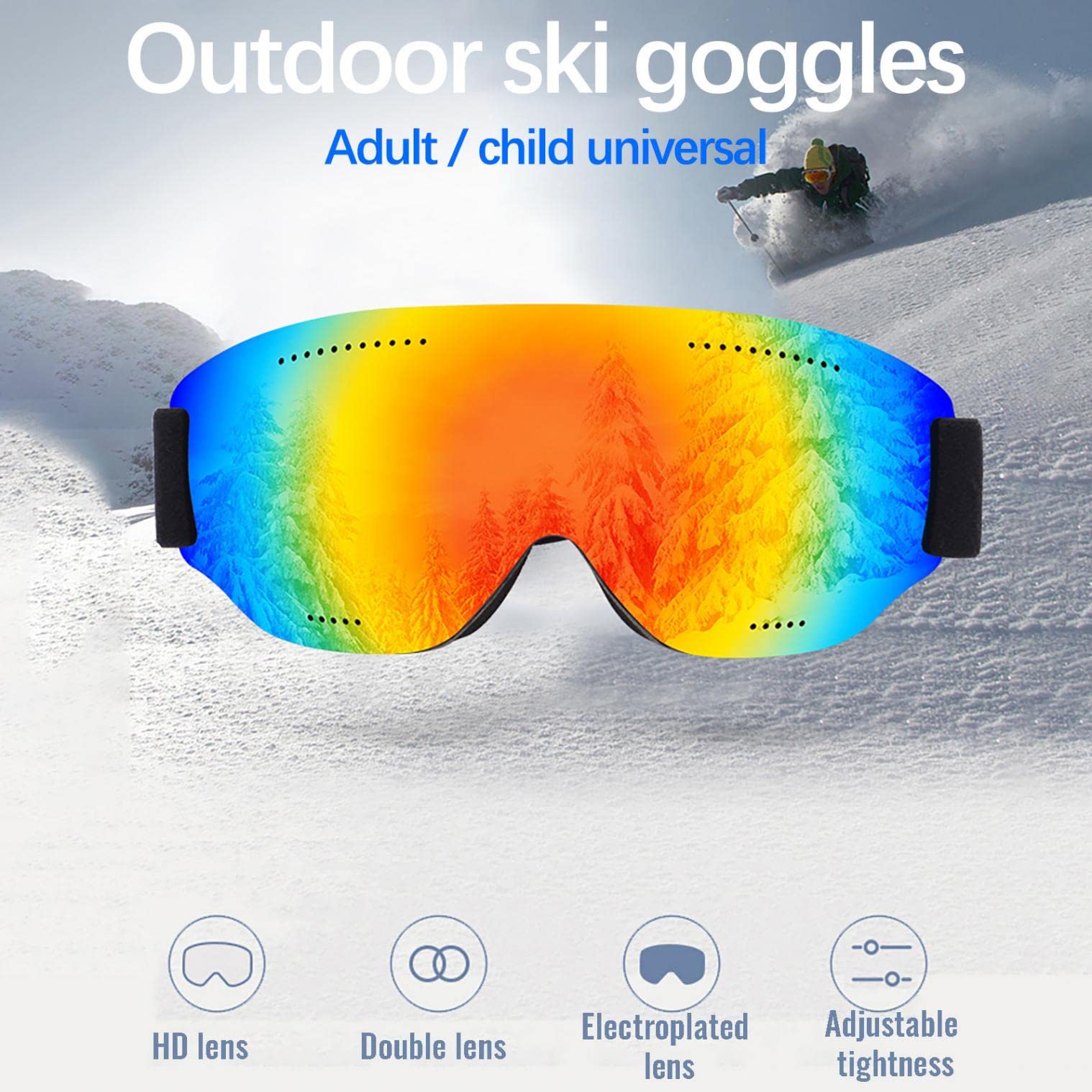 OSTF Ski Goggles Snow Sport Goggles, OTG Snowboard Goggles Anti Fog Snow Goggles for Women Men Youth UV Protection