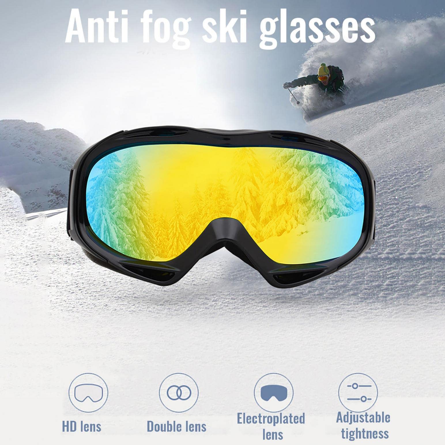 OSTF 1 Pack Ski Goggles, Snowboard Snow Goggles for Men Women Kids Adult Youth, UV Protection Anti-fog Motorcycle Goggles