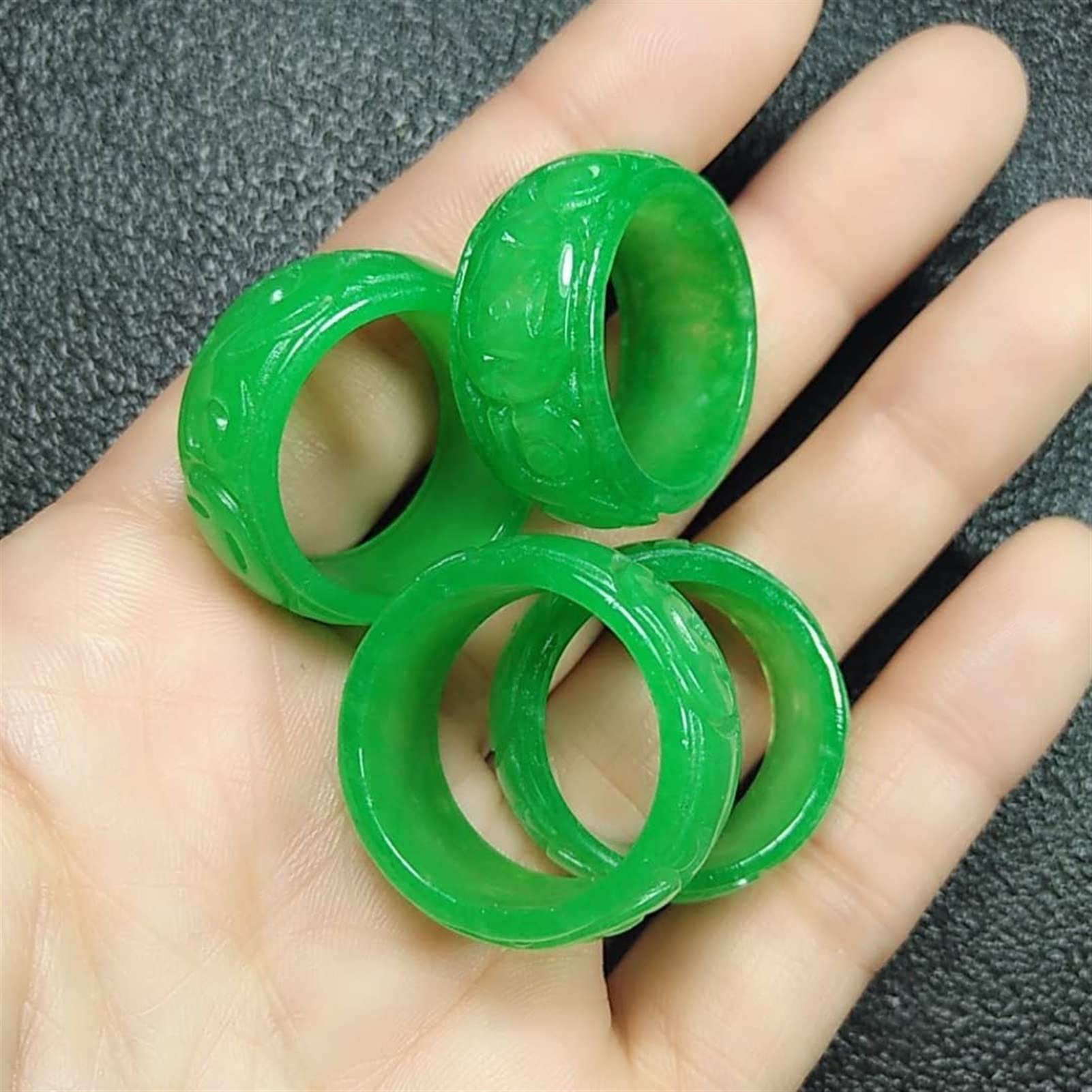 SMDSAZ Real Green Jade Ring Men Women Jewelry Hand-Carved Jadeite Rings Accessories Burma Jades (Gem Color : 20mm Diameter)