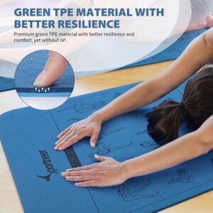 Yoga Mat with Poses, Sportneer Yoga Mats for Women & Men, Non Slip Double-Sided for Exercise Home Workout Mat - 24" Wide x 72" Long x 1/4" Thick - Exercise Mat Yoga Mat with Strap Home Gym