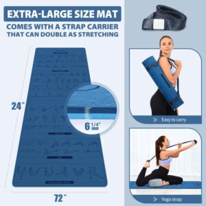 Yoga Mat with Poses, Sportneer Yoga Mats for Women & Men, Non Slip Double-Sided for Exercise Home Workout Mat - 24" Wide x 72" Long x 1/4" Thick - Exercise Mat Yoga Mat with Strap Home Gym