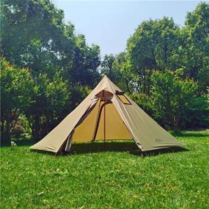 Vilemoon Tipi Hot Tent with Fire Retardant Stove Jack for Flue Pipes, 3~4 Person, Lightweight, Teepee Tents for Family Team Outdoor Backpacking Camping Hiking (Brown)