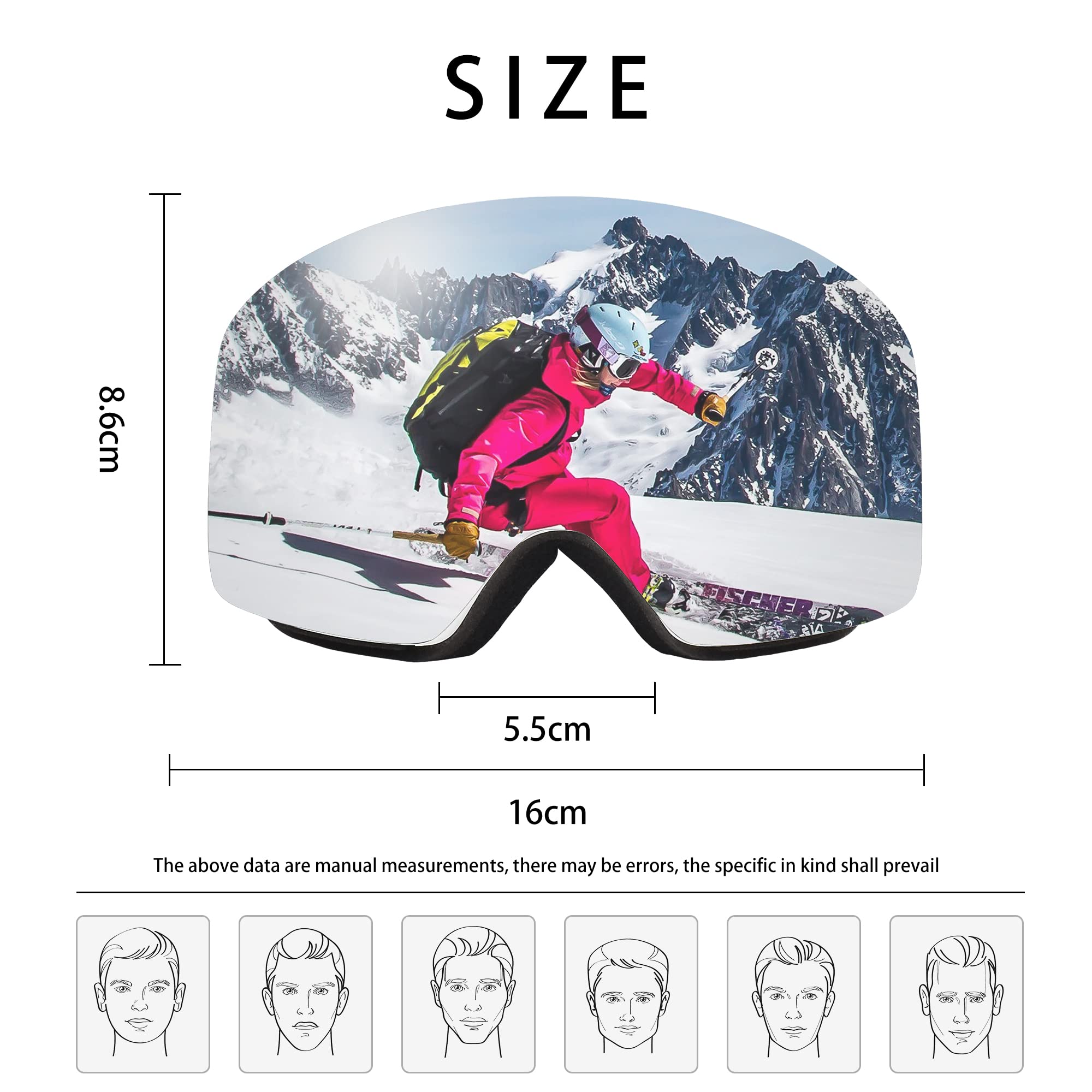 SooGree Ski Goggles - Over Glasses Ski/Snowboard Goggles for Men, Women & Youth Snow Goggles Glasses UV Protection Anti-Fog