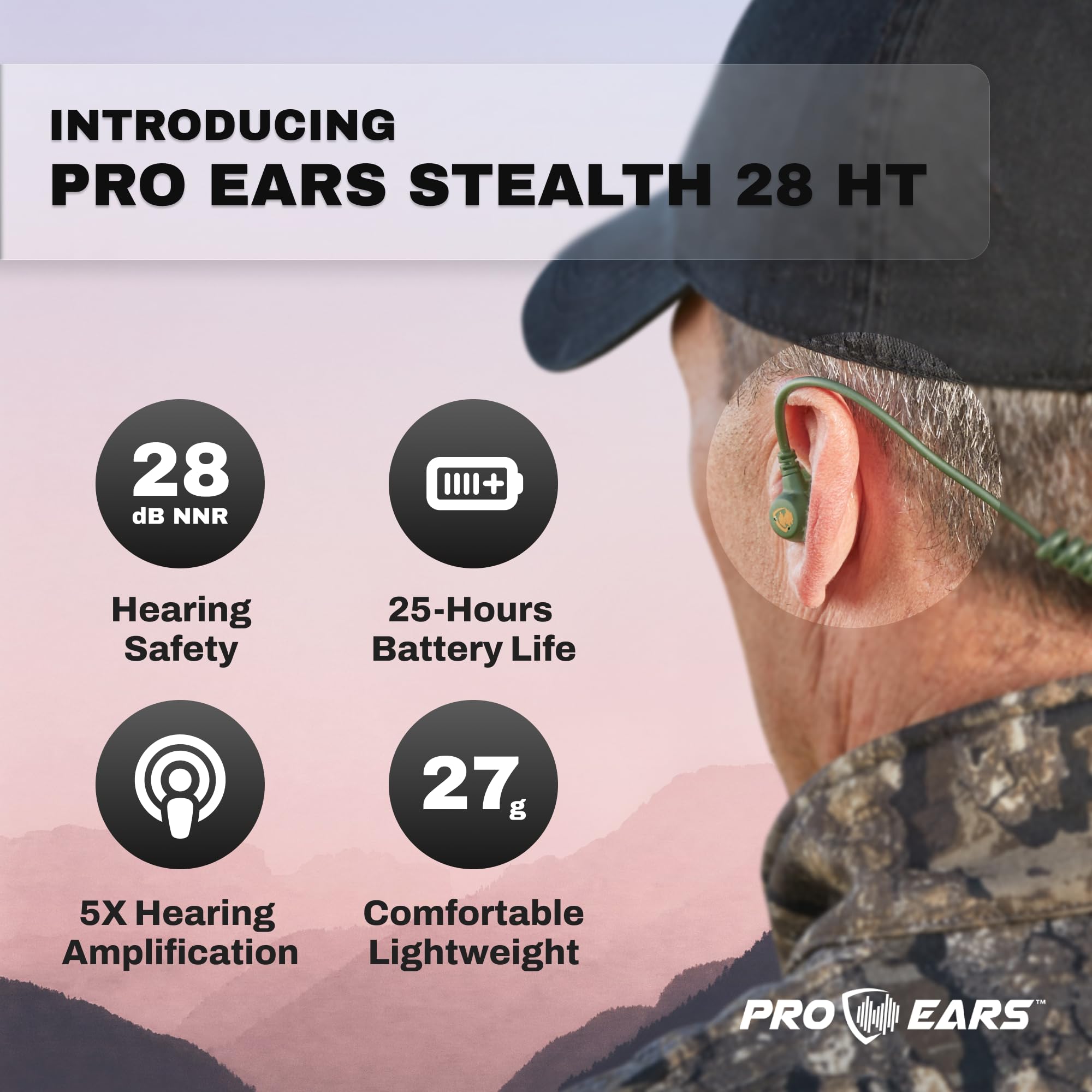 Pro Ears Stealth 28 Ear Plugs for Shooting, Electronic Ear Protection for Shooting, Shooting Earbuds, Shooting Ear Buds, Hearing Protection, Shooting Hearing Protection