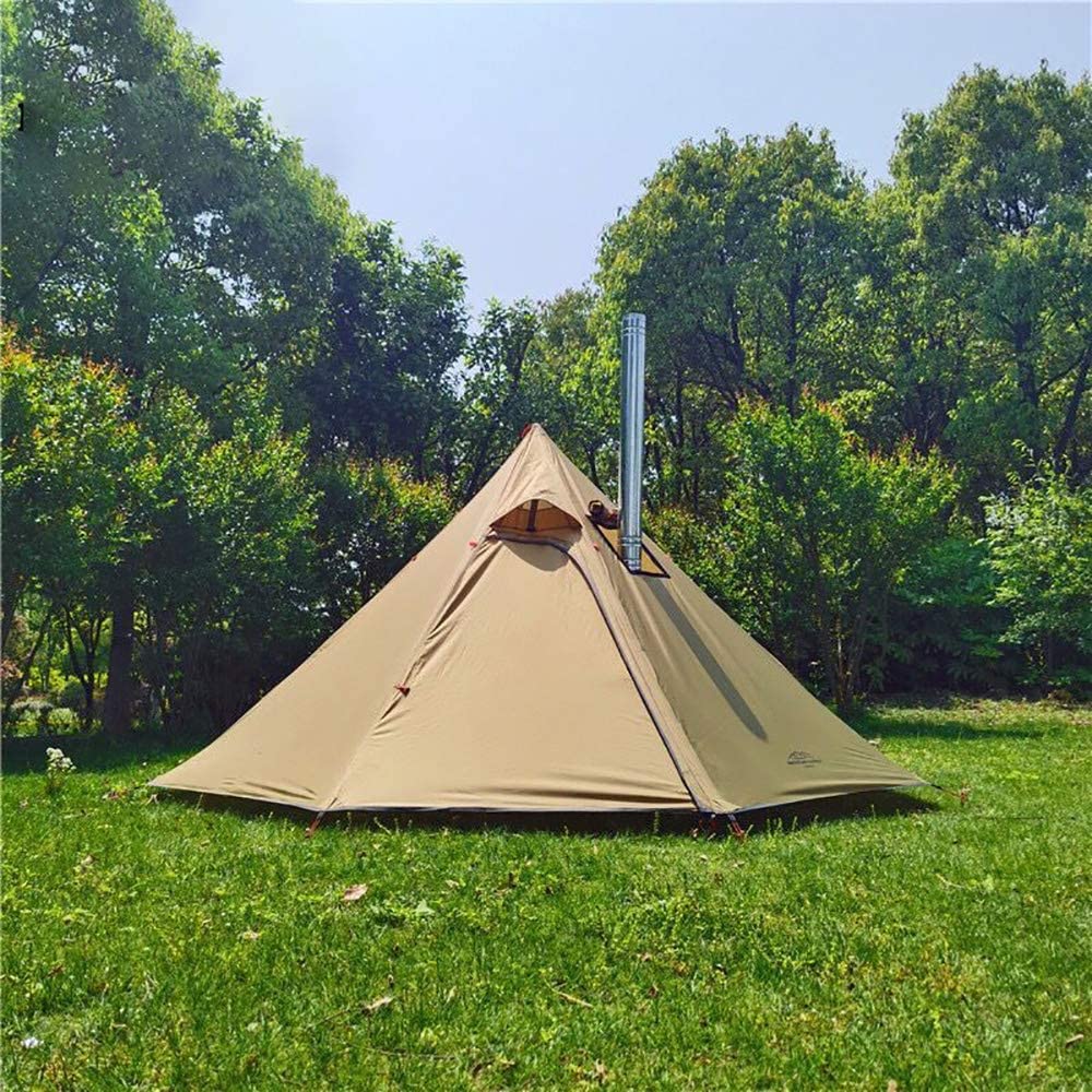 Vilemoon Tipi Hot Tent with Fire Retardant Stove Jack for Flue Pipes, 3~4 Person, Lightweight, Teepee Tents for Family Team Outdoor Backpacking Camping Hiking (Brown)