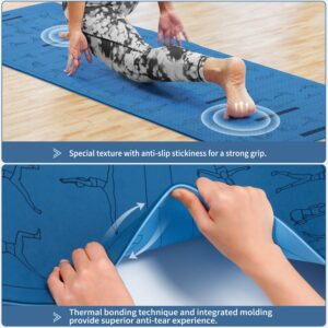 Yoga Mat with Poses, Sportneer Yoga Mats for Women & Men, Non Slip Double-Sided for Exercise Home Workout Mat - 24" Wide x 72" Long x 1/4" Thick - Exercise Mat Yoga Mat with Strap Home Gym