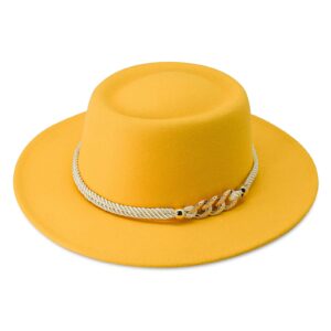 Lisianthus Women Wide Brim Fedora Hat with Belt Buckle Pork Pie Hat Yellow