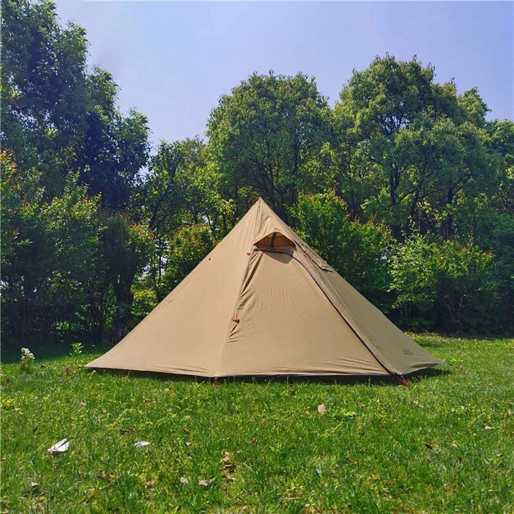 Vilemoon Tipi Hot Tent with Fire Retardant Stove Jack for Flue Pipes, 3~4 Person, Lightweight, Teepee Tents for Family Team Outdoor Backpacking Camping Hiking (Brown)