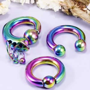 4G Earrings Internally Threaded Circular Barbells Horseshoe PA Rings Captive Bead Rings Dangle Spring Action CBR Surgical Steel Monster Screwball Rings Body Piercing Rings for Women Men Rainbow