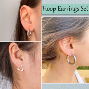 38 Pairs Silver Hoop Earring Sets for Women, Boho Dangling Earrings Pack, Acrylic Assorted Jewelry for Gift