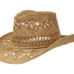 EOZY Men & Women's Summer Cowboy Cowgirl Straw Hat Hollow Out Woven Roll Up Wide Brim Hat/Camel