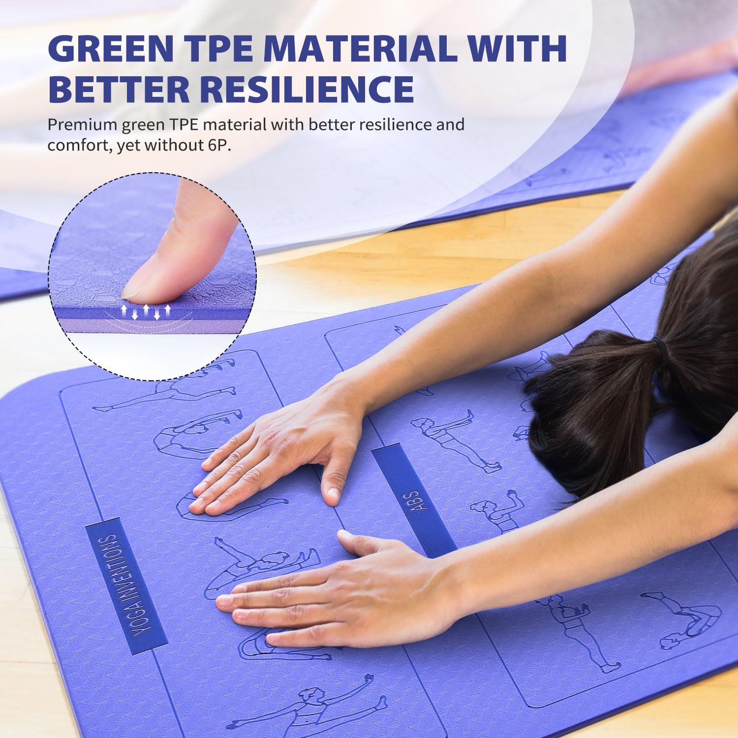 Yoga Mat with Poses, Sportneer Yoga Mats for Women & Men, Non Slip Double-Sided, Exercise Mats for Home Workout - 24" Wide x 72" Long x 1/4" Thick - Exercise Mat Yoga Mat with Strap Home Gym