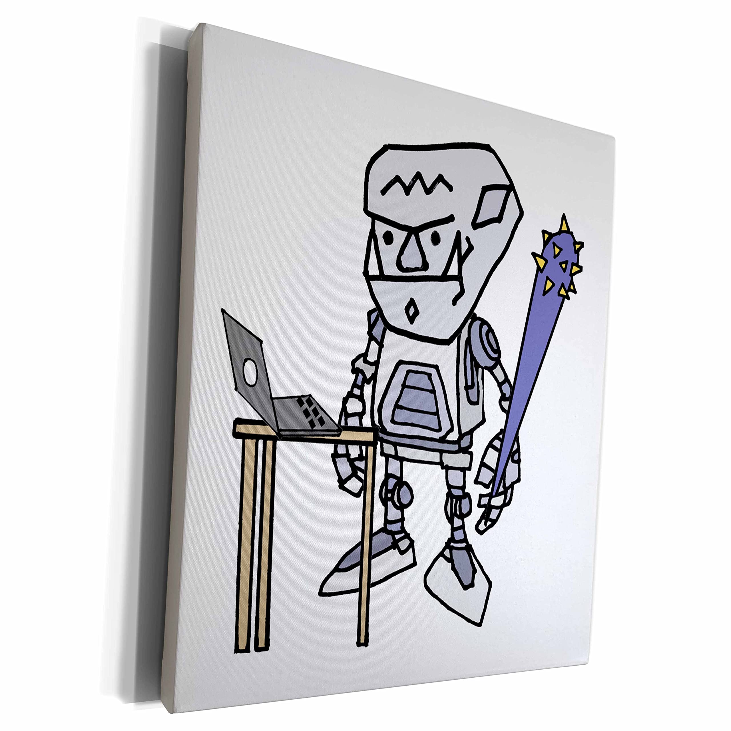 3dRose Museum Grade Canvas Wrap - Funny Cute Robot Troll Trolling Social Media Cartoon Funny