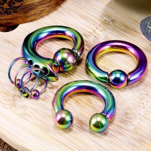 4G Earrings Internally Threaded Circular Barbells Horseshoe PA Rings Captive Bead Rings Dangle Spring Action CBR Surgical Steel Monster Screwball Rings Body Piercing Rings for Women Men Rainbow