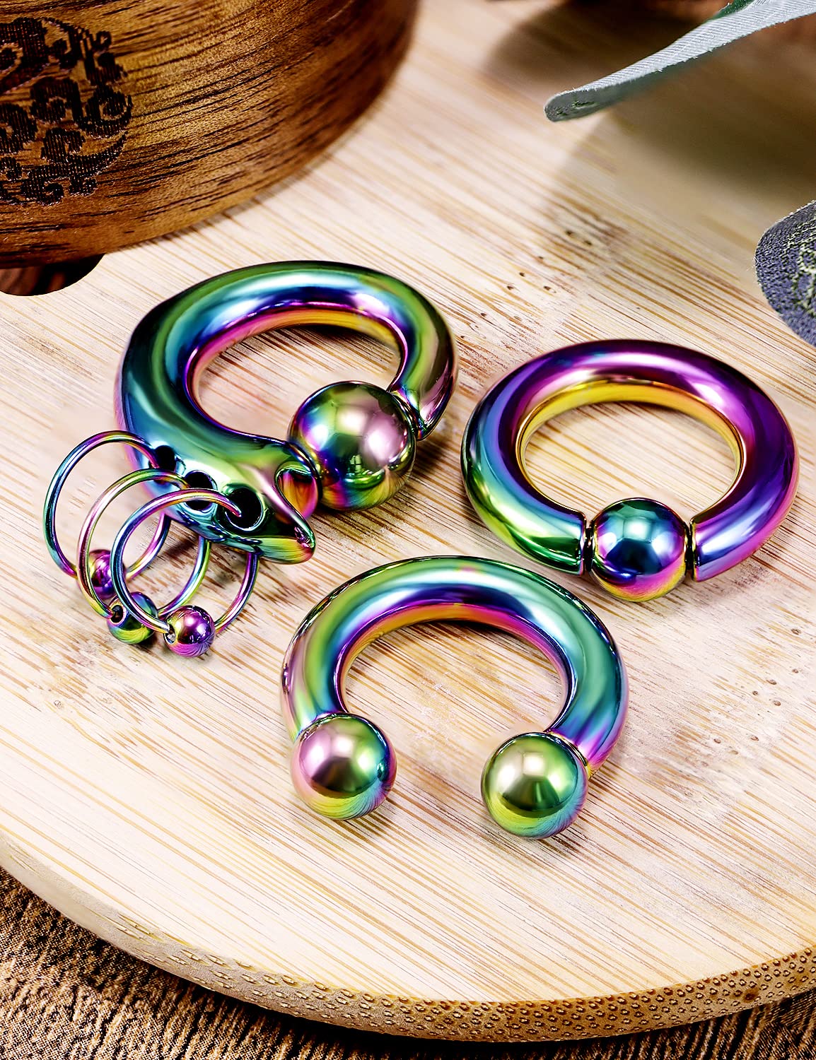 4G Earrings Internally Threaded Circular Barbells Horseshoe PA Rings Captive Bead Rings Dangle Spring Action CBR Surgical Steel Monster Screwball Rings Body Piercing Rings for Women Men Rainbow