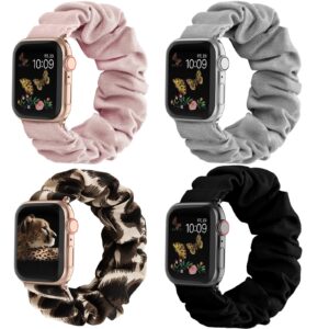 Recoppa Compatible for Apple Watch Band Scrunchie 38mm 40mm 41mm 42mm 44mm 45mm 46mm Cute Printed Elastic Solo Loop Bands Women Bracelet Strap for iWatch Series 10 9 8 7 6 5 4 3 2 1 SE, 4 Packs