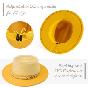 Lisianthus Women Wide Brim Fedora Hat with Belt Buckle Pork Pie Hat Yellow