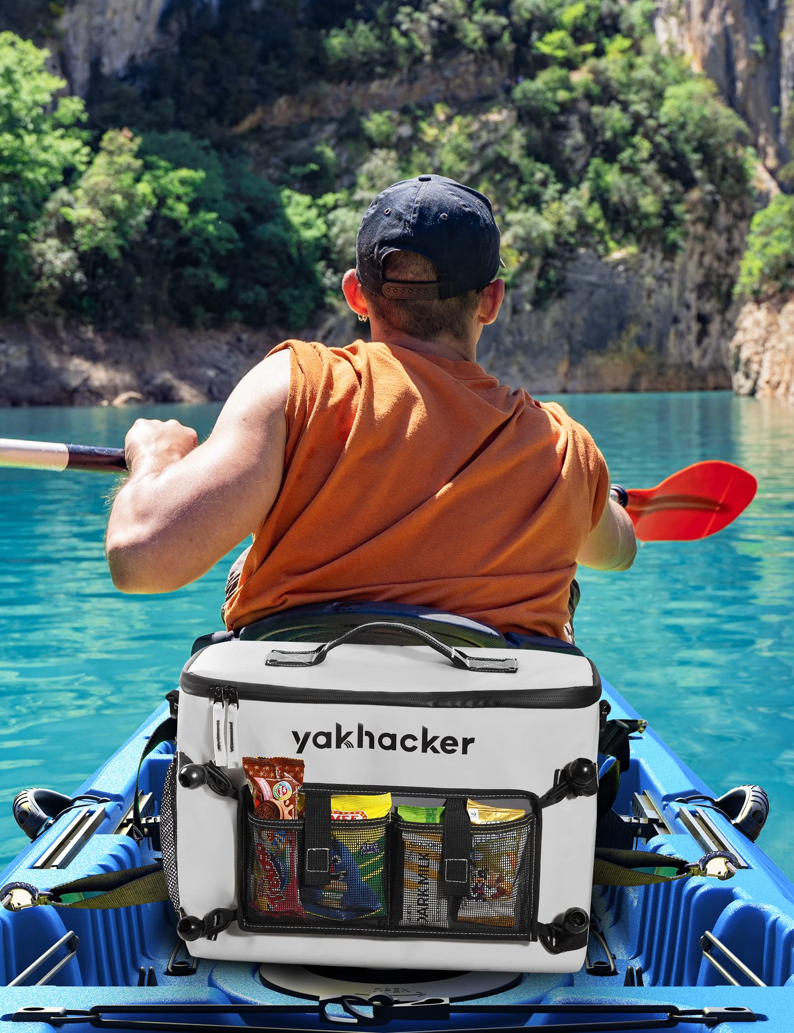 Yakhacker Kayak Cooler, Waterproof Seat Back Cooler with Lawn-Chair Style Seats, Kayak Accessories Bag, Portable Ice Chest Cooler for Kayaking, Travel, Lunch, Beaches &Trips (Silver)