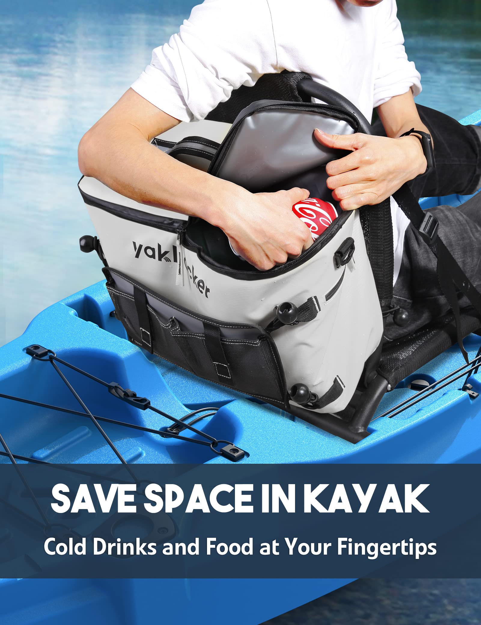 Yakhacker Kayak Cooler, Waterproof Seat Back Cooler with Lawn-Chair Style Seats, Kayak Accessories Bag, Portable Ice Chest Cooler for Kayaking, Travel, Lunch, Beaches &Trips (Silver)