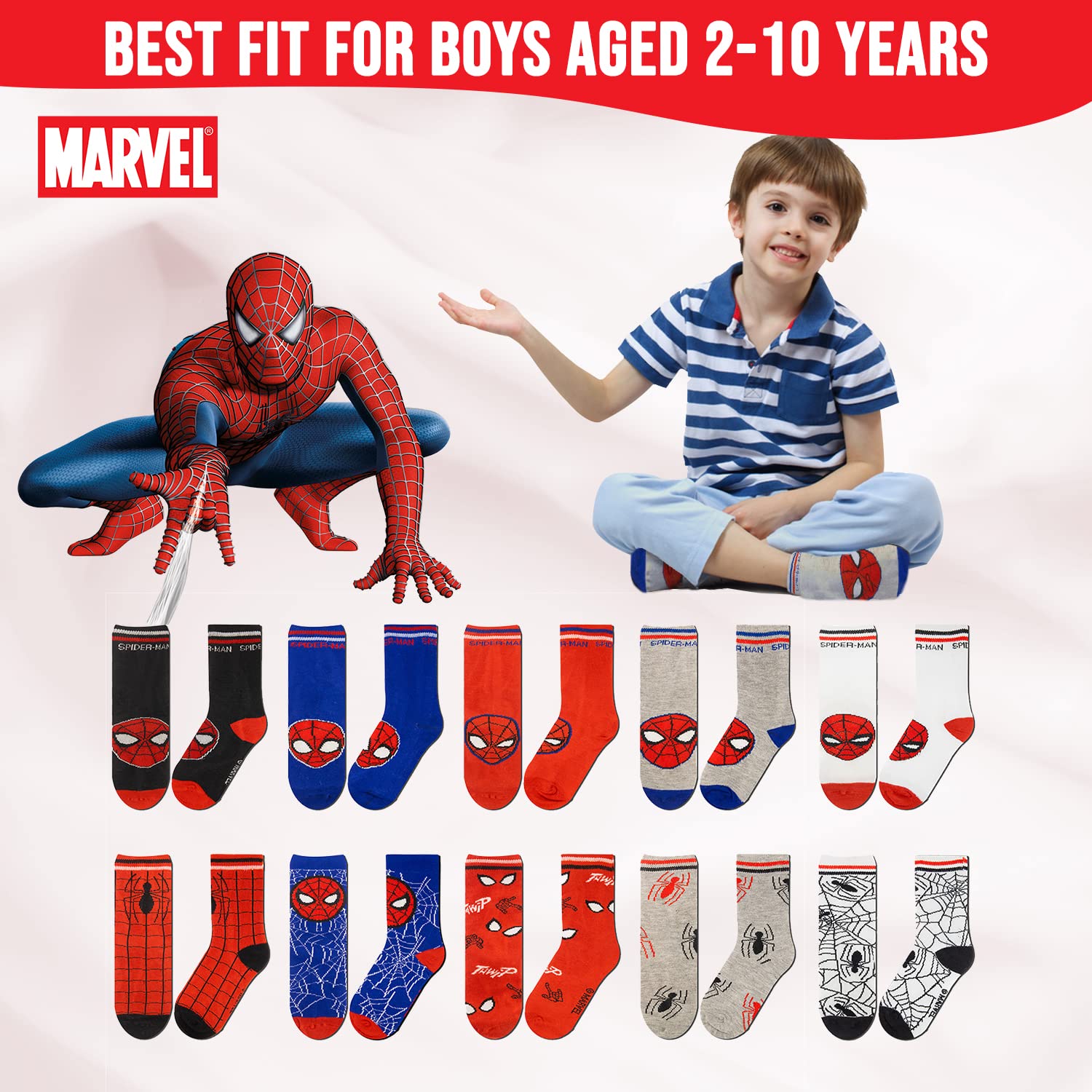 Marvel Spiderman Boys Socks, 10-Pack of Decorative Spiderman Toddler Socks, Amazing Legends Socks for Boys