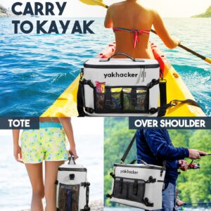 Yakhacker Kayak Cooler, Waterproof Seat Back Cooler with Lawn-Chair Style Seats, Kayak Accessories Bag, Portable Ice Chest Cooler for Kayaking, Travel, Lunch, Beaches &Trips (Silver)